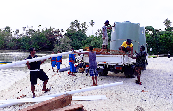These men are transporting PVC rainwater tanks and piping to Malo in Vanuatu as part of ABM’s response to the Ambae Volcano resettlement, through our long-term partner, the Anglican Church of Melanesia.