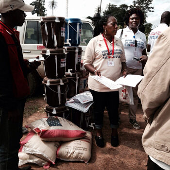 National Director, Agnes Perkins (middle) with other church staff involved in the distribution of supplies. ©ERD 2014