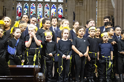 Gawura students performed in St Andrew's Cathedral as part of NAIDOC Week celebrations.