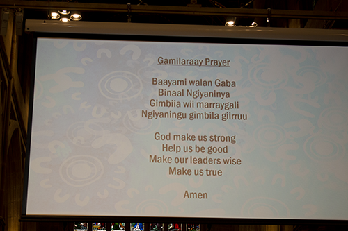 A prayer in Gamilaraay, an Indigenous language from the mid-northwest of NSW.