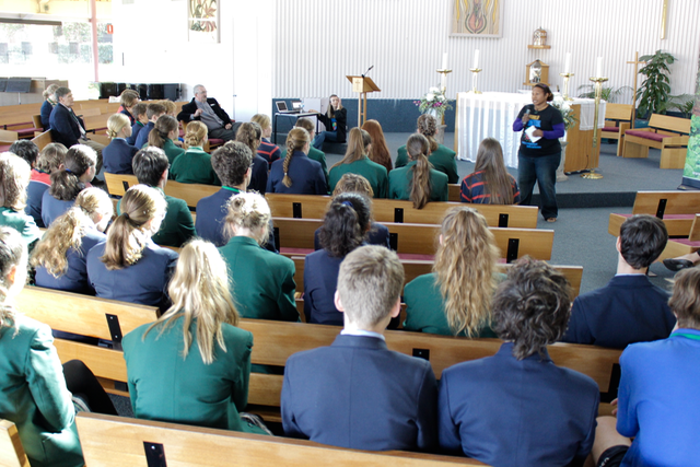 Roxanne Roberts talks to students in Perth