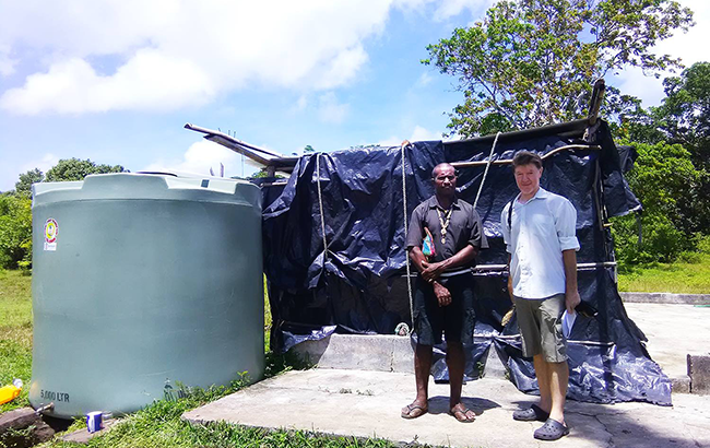 The Head of the Melanesian Brothers with Dr Terry Russell, ABM's Effectiveness and Learning Coordinator, on Malo Island.