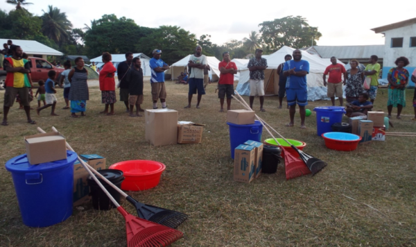 Distributing relief supplies at an evacuation centre on Santo Island (source: ACOM Vanuatu)