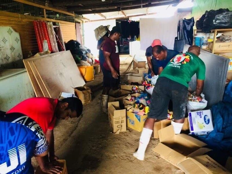 Anglican Diocese of Polynesia volunteers preparing to distribute building materials to those most affected by Cyclone Yasa last December. © Anglican Diocese of Polynesia. Used with permission.