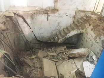 The damaged outpatient clinic at Al Ahli Hospital.