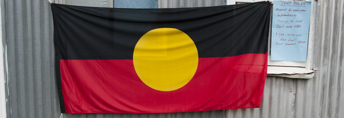 Australian Aboriginal flag at Rev Gloria Shipp's women's camp in Dubbo. © ABM/Vivienne For 2010