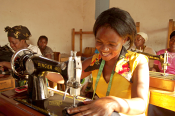 Mary Mulanga learns to sew as part of an ABM project in Zambia. © ABM/Steve Daughtry 2011