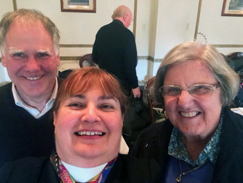 Tim Williams, Rev Katherine Bowyer (centre) with former Vice Presidents Tim Williams and Mary Catford.