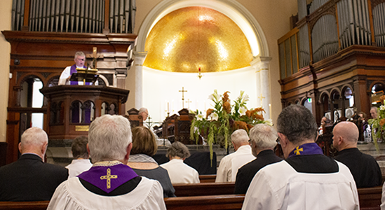 The Rev John Deane preaching at the funeral of Bishop Ken MasonThe Rev John Deane delivers the homily.