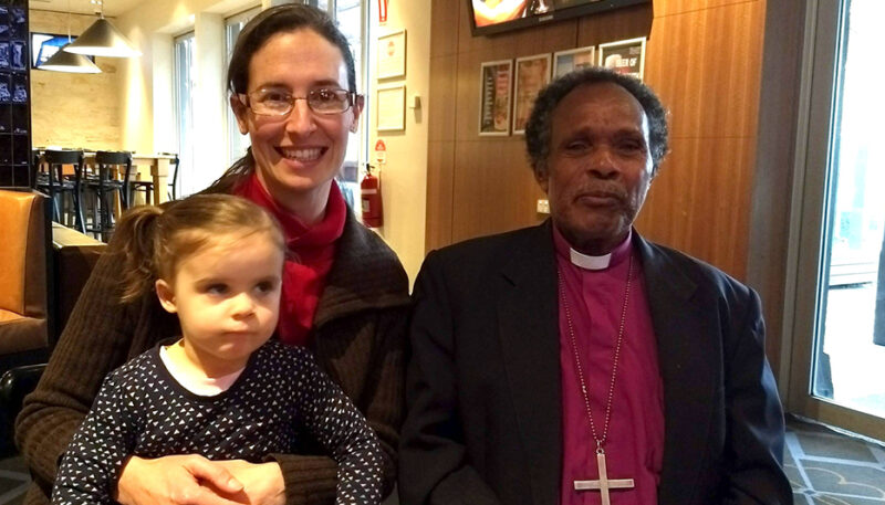 Archbishop Allan with Meagan and her daughter during a visit to Adelaide in September 2018