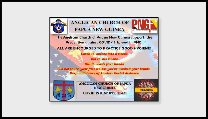 COVID-19 awareness-raising banner of the Anglican Church of Papua New Guinea and their development arm, Anglicare PNG Inc