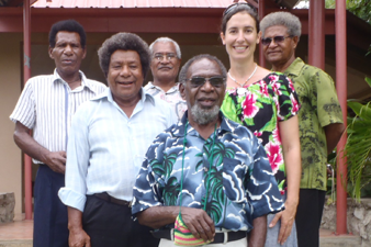 Meagan Morrison (second from right) with AED staff Luke Aum, Harold Kaiyaoko, Percy Kaniniba, Larry Dou and Roger Baboa.