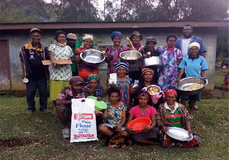 Life Skills Course participants proudly display their products (The Diocesan Project Officer is on the right, wearing the light blue shirt) Copyright Anglicare, PNG 2019
