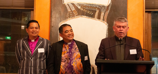 Rev John with Bishops Nestor and Brent at the annual Board and Supporters' Dinner in Sydney.