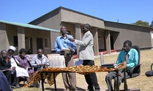 Mr Felix Chishala, neighborhood Chairperson, giving a vote of thanks on behalf of the community at Chipili Health Centre.
