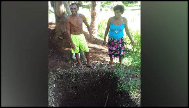 Nesta and Douglas Din from Mosina dug this 3 metre pit for their own toilet 
