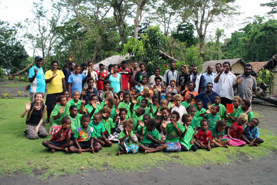 Jess, seated left, with students, teachers and ACOM staff at Kayemback. ©ABM/Jess Sexton 2015