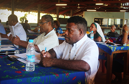 Diocese of Guadalcanal Vicar General during the Management Workshop Training. © Anglican Church of Melanesia, 2016. Used with permission.