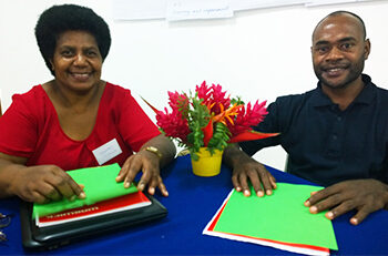 ACOM V Women's Desk, Ethel George, and newly appointed Disaster Coordinator, Fisher Young.